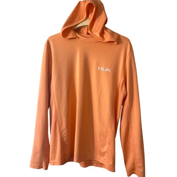 Huk Performance Fishing Hoodie Tshirt Mens S Long Sleeve Desert Flower Peach - Picture 1 of 4